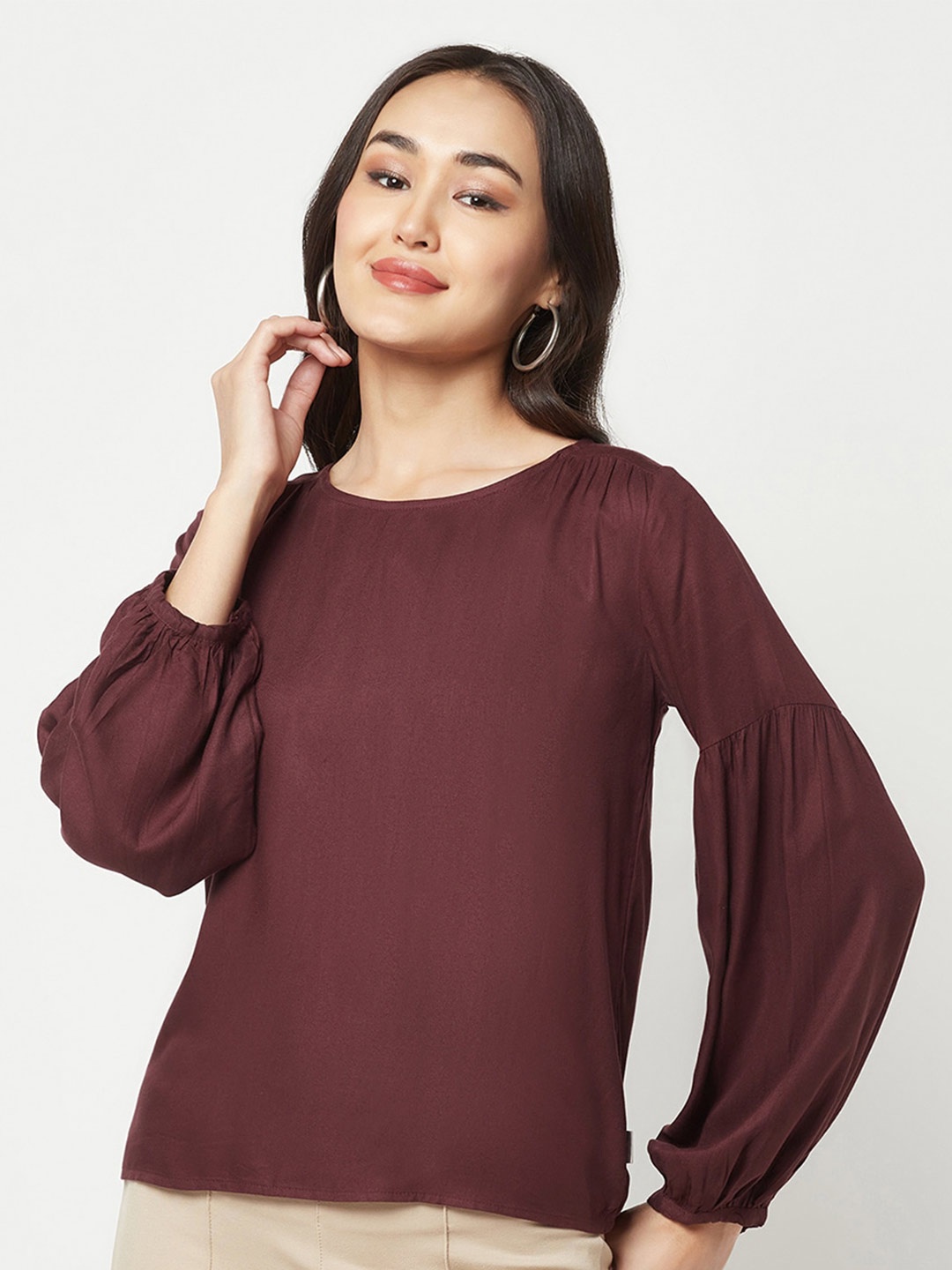 

Crimsoune Club Round Neck Long Sleeves Casual Top, Maroon