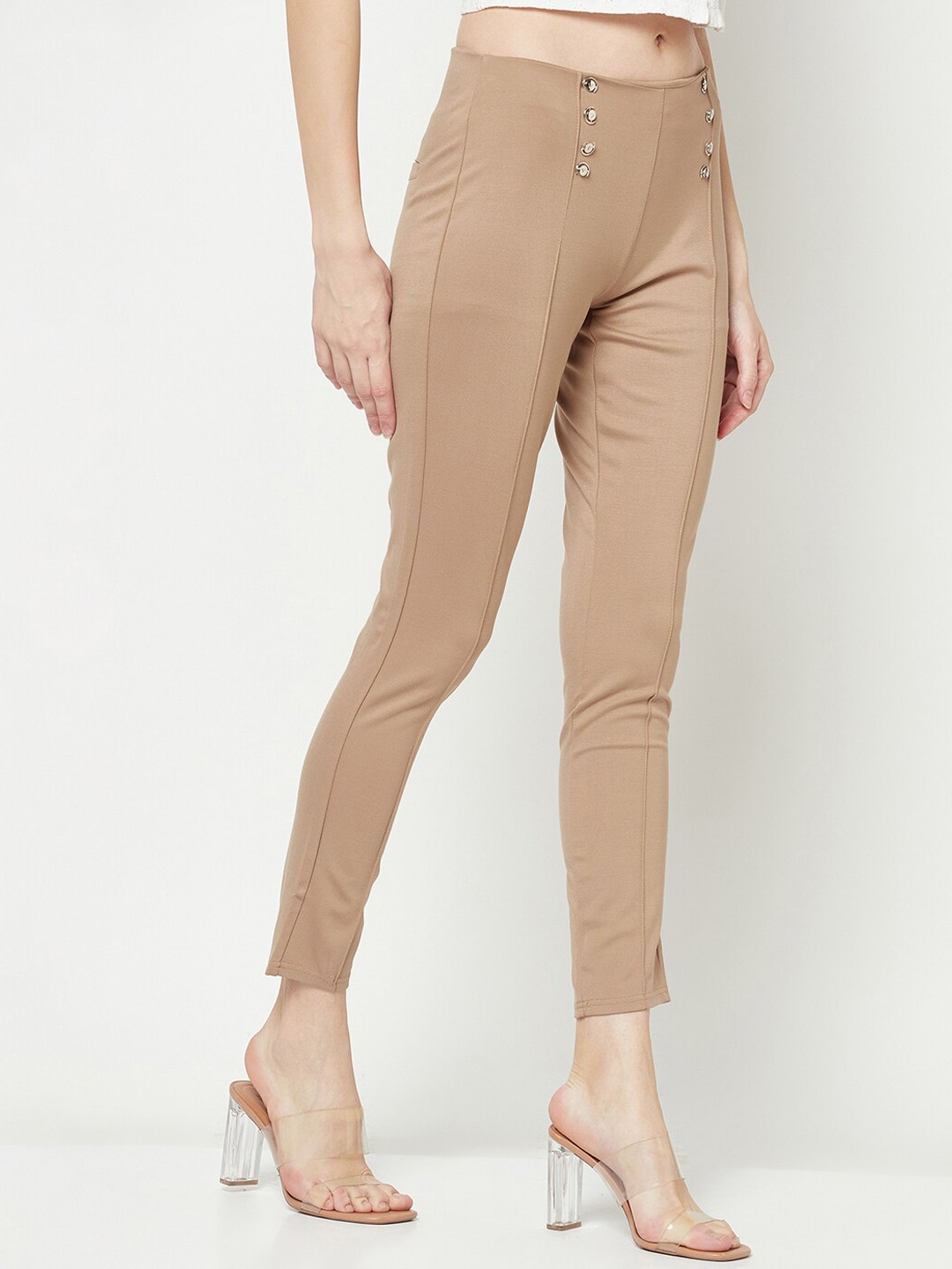 

Crimsoune Club Women Urban Slim Fit Cigeratte Trousers, Beige