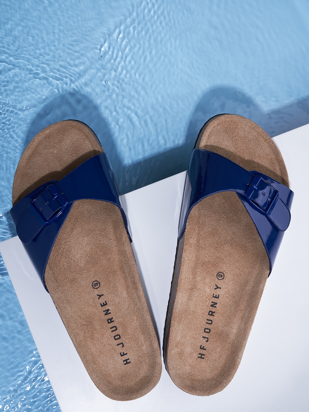

HF JOURNEY Women Narrow Width Leather Comfort Cork Sandals, Navy blue