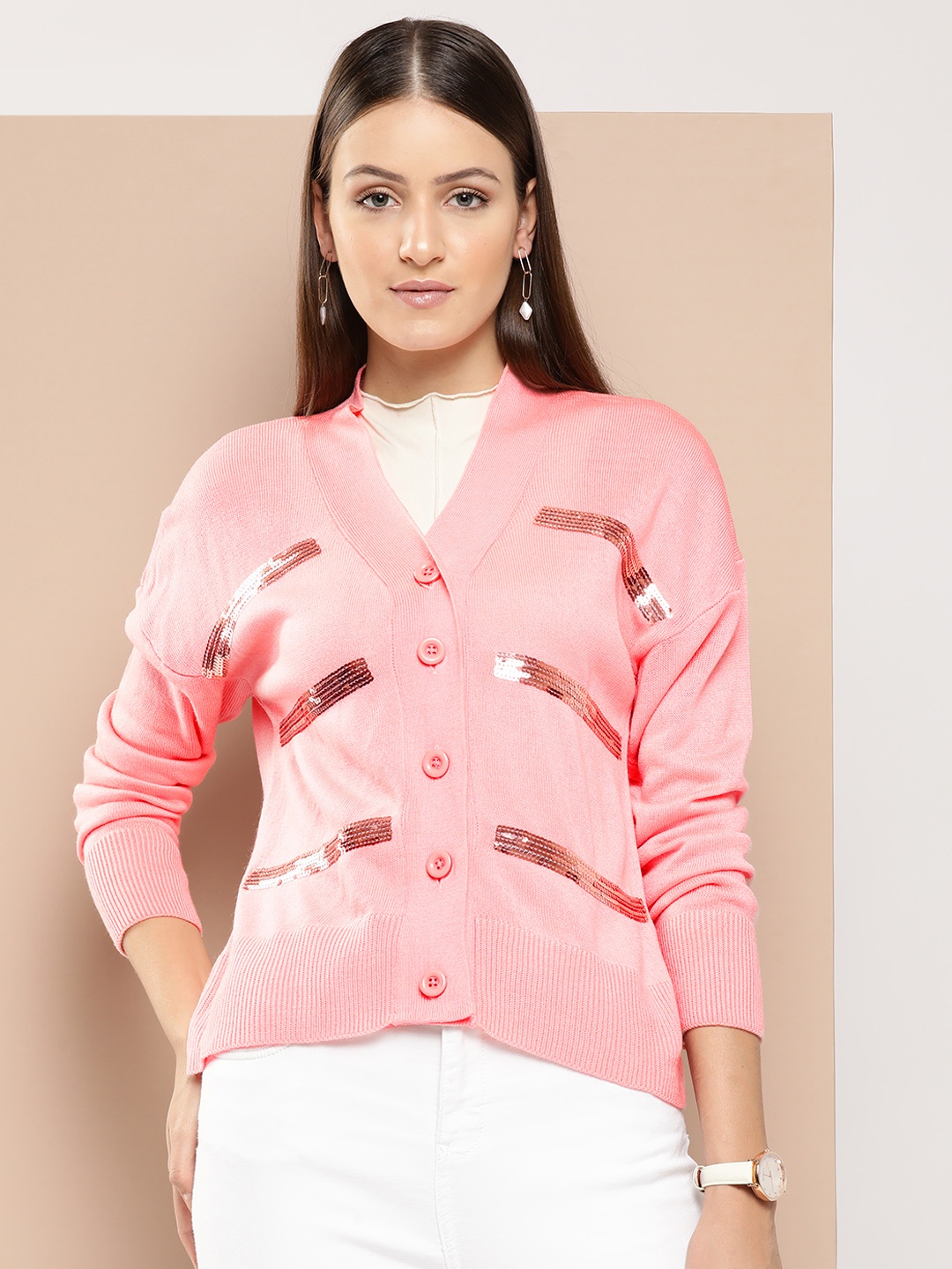 

Chemistry Acrylic Sequinned Cardigan, Pink