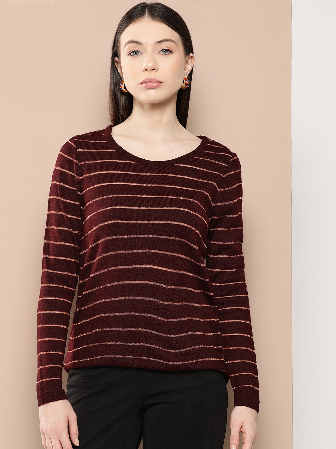 

Chemistry Striped Acrylic Pullover, Coffee brown