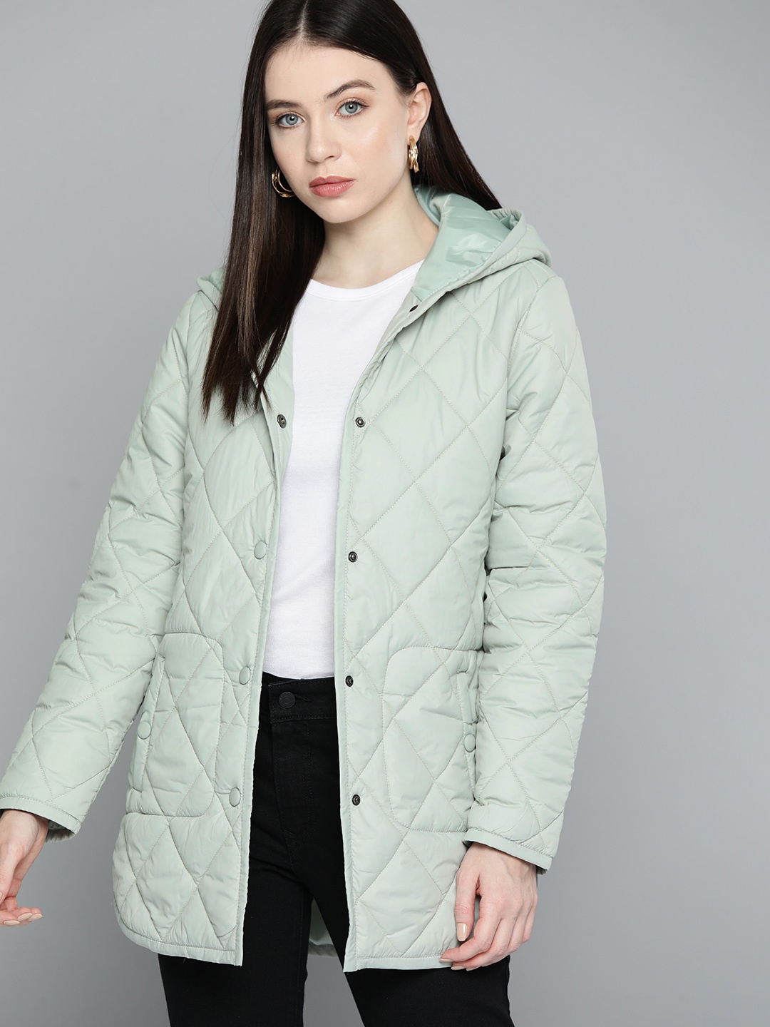 

Chemistry Quilted Hooded Jacket, Sea green