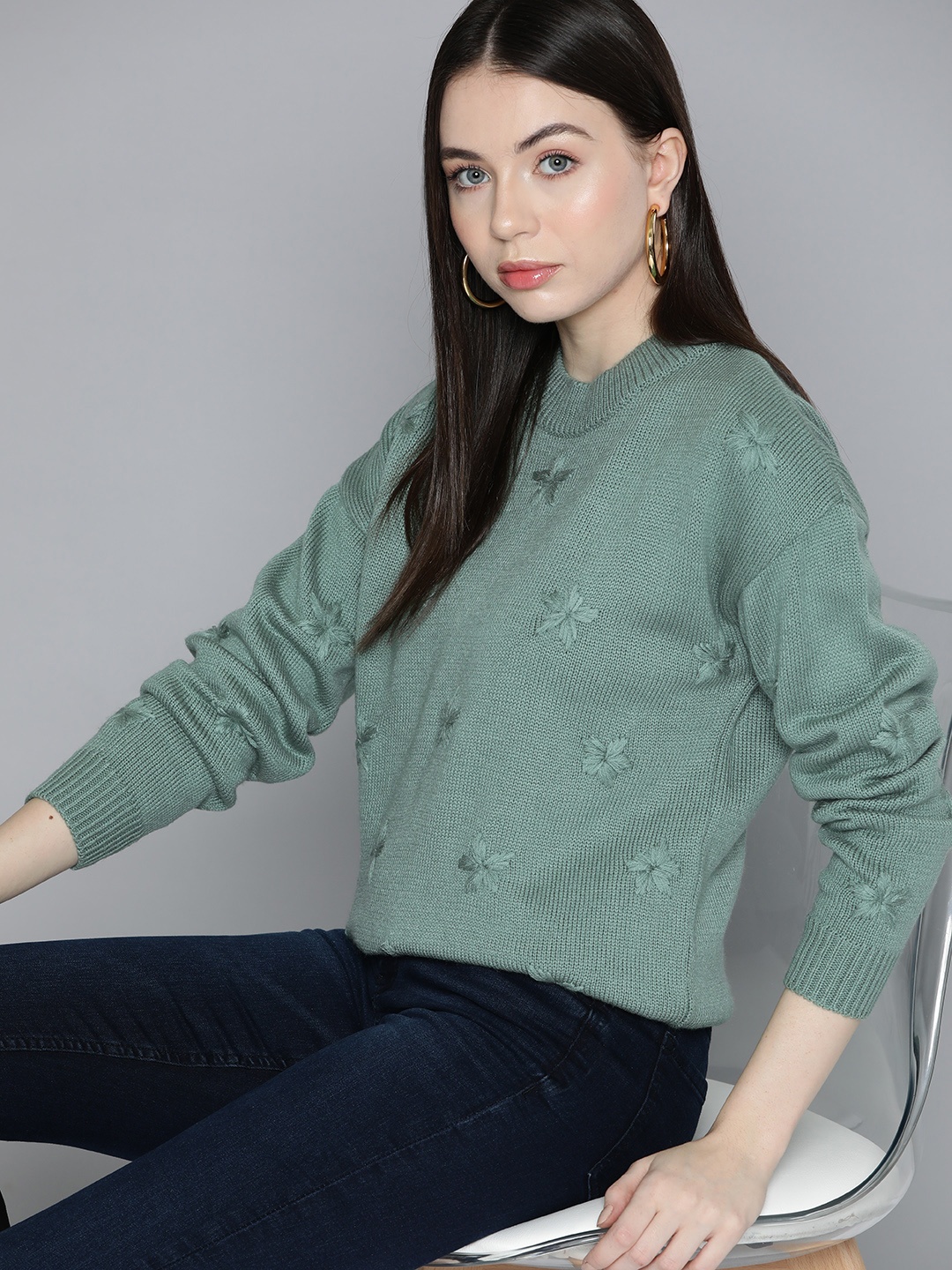 

Chemistry Women Green Floral Pullover