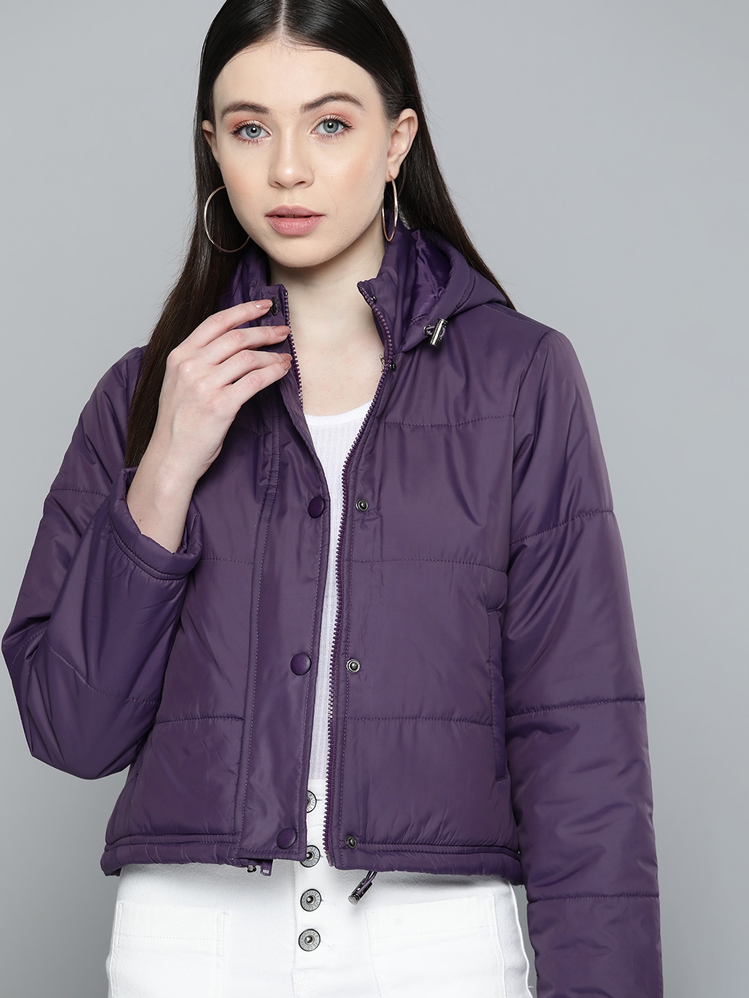 

Chemistry Women Solid Hooded Padded Jacket, Purple