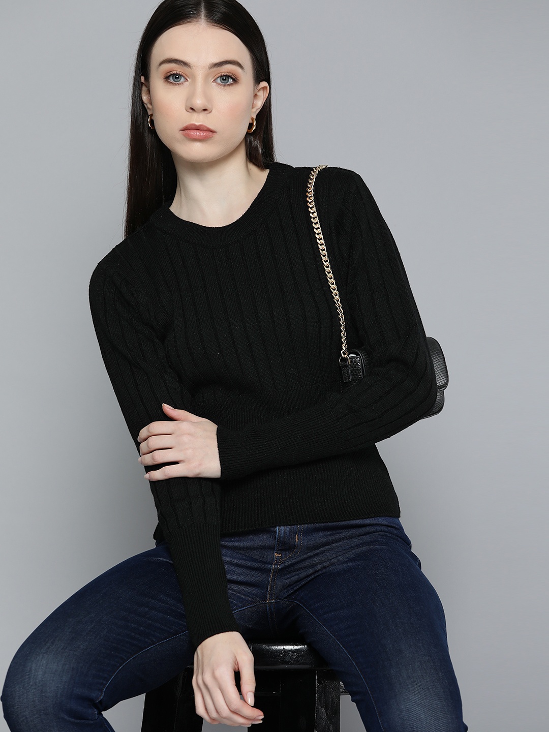 

Chemistry Self-Striped Knitted Pullover, Black