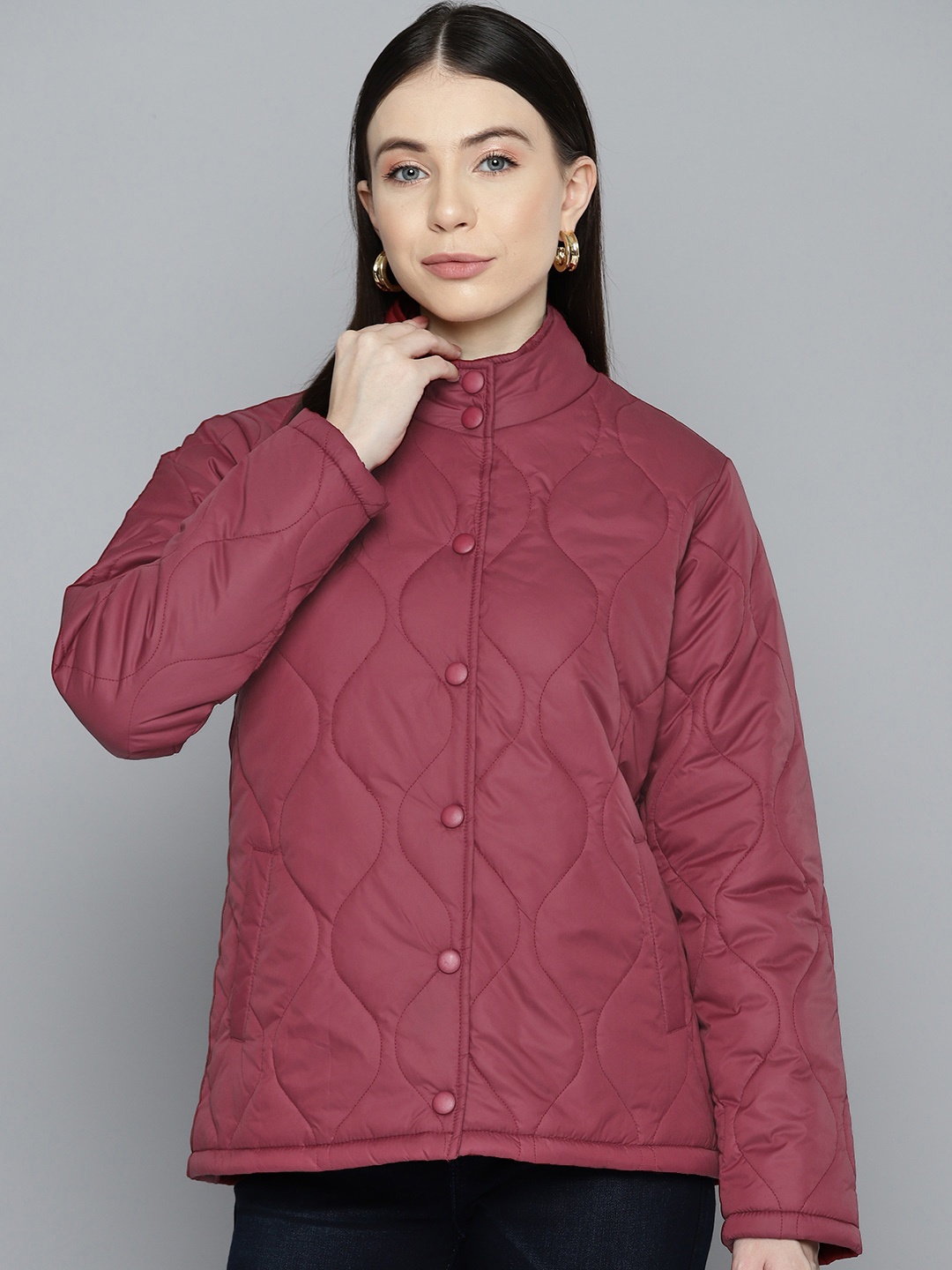 

Chemistry Mock Collar Quilted Jacket, Maroon