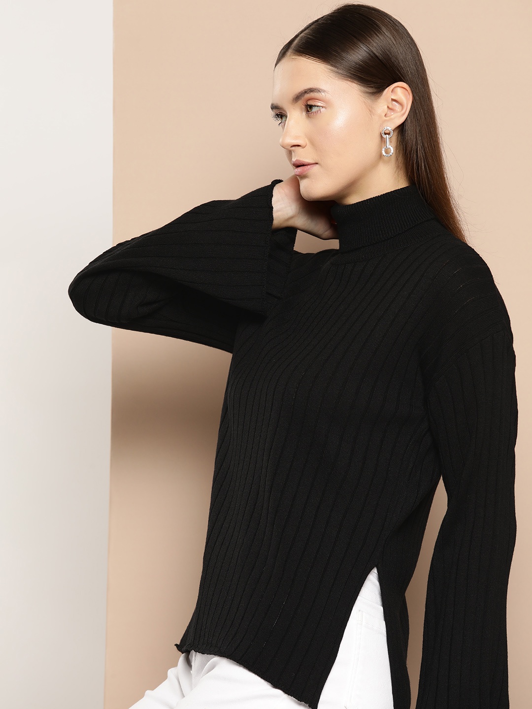 

Chemistry Women Ribbed Acrylic Pullover, Black