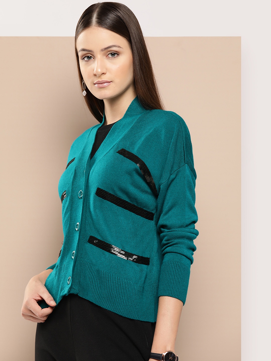 

Chemistry Acrylic Sequinned Cardigan, Teal