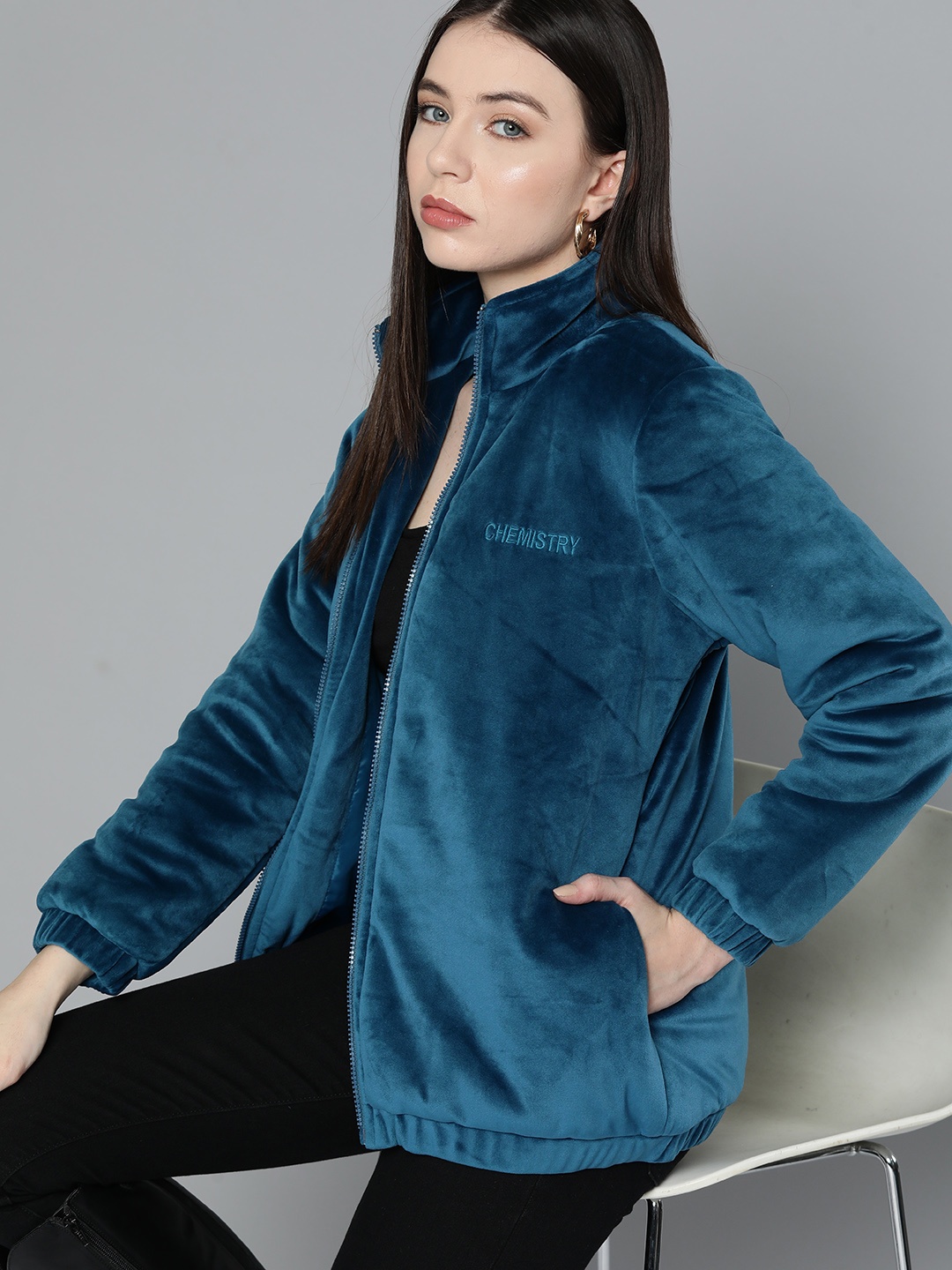 

Chemistry Velvet Finish Padded Jacket, Blue