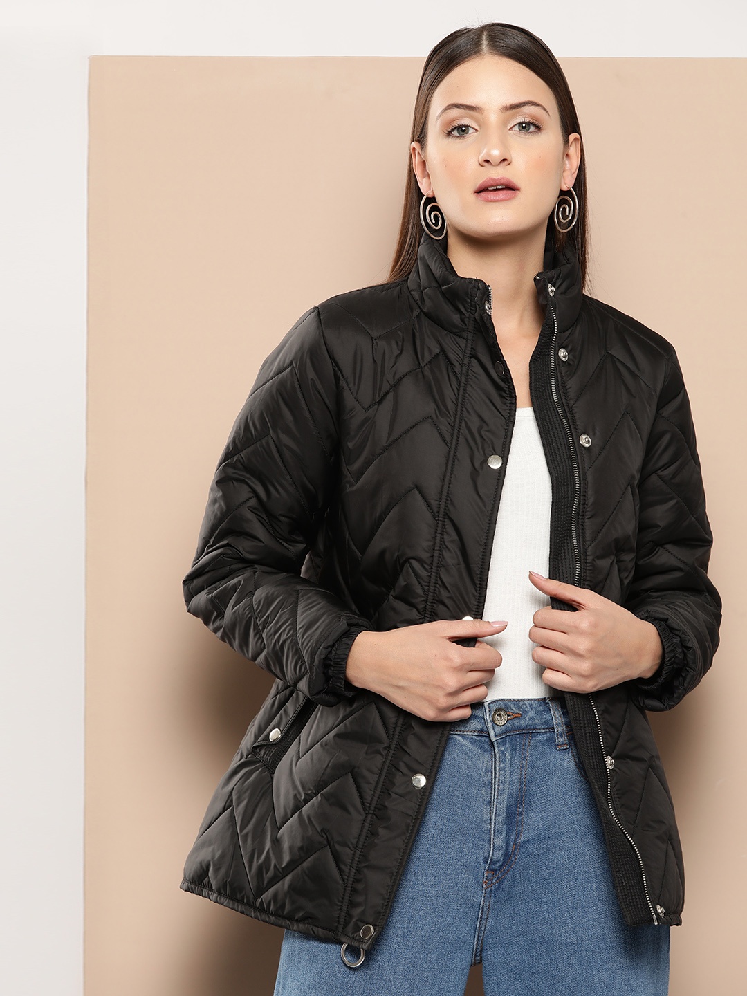 

Chemistry Solid Quilted Jacket, Black