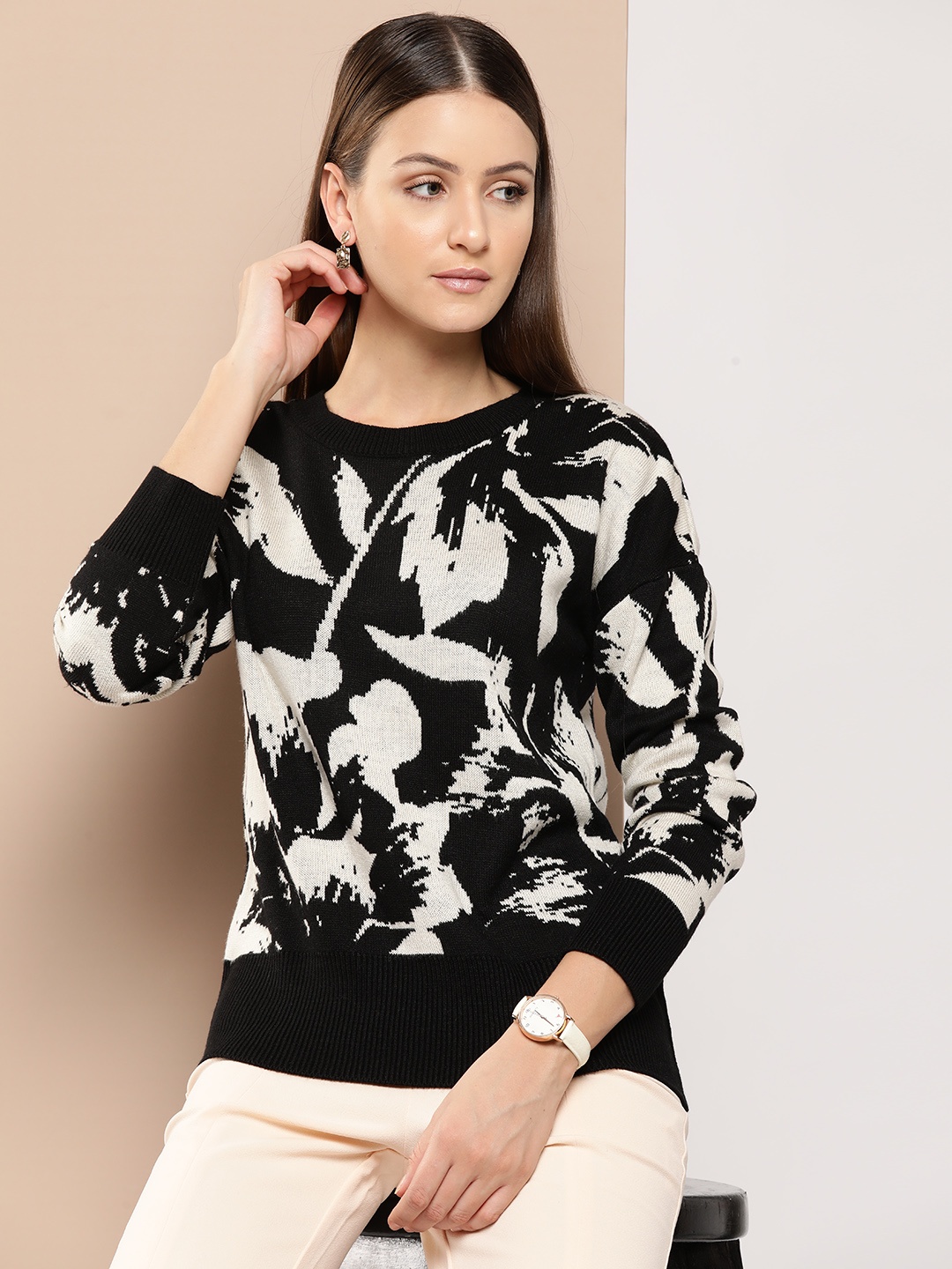 

Chemistry Pure Acrylic Self-Design Pullover, Black