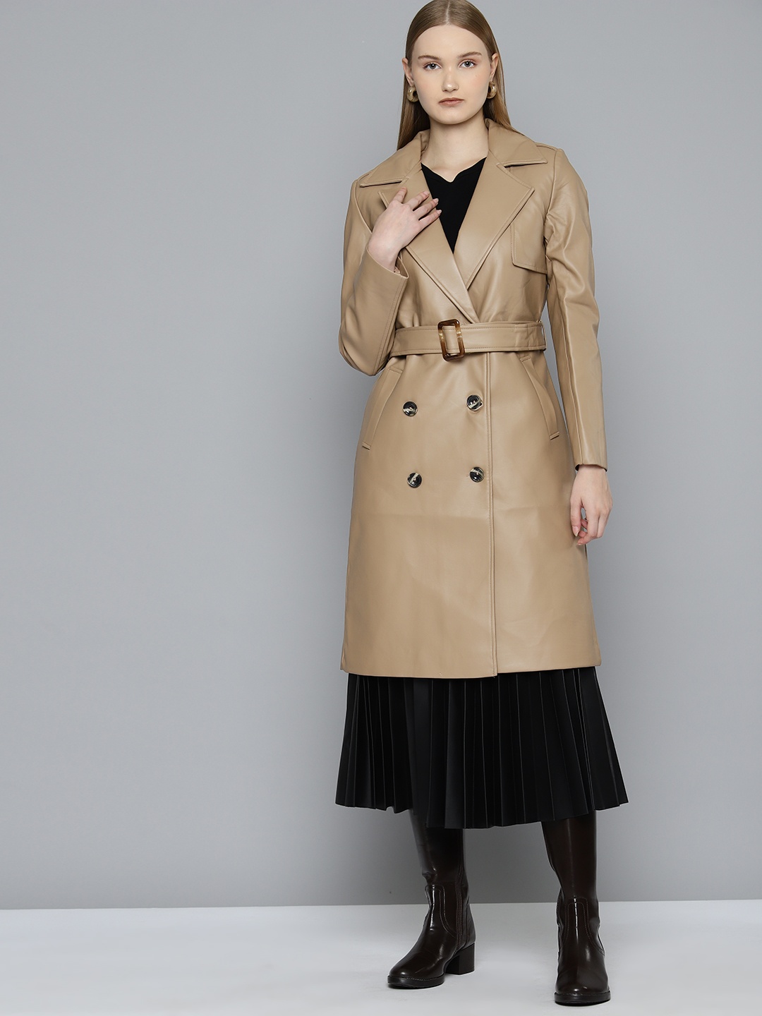 

Chemistry Faux Leather Overcoat, Beige