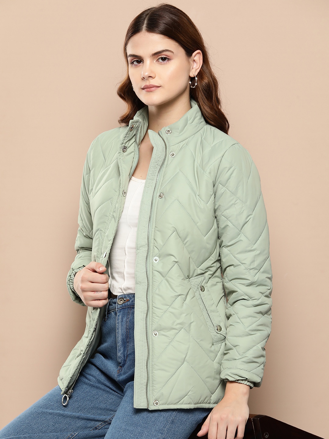 

Chemistry Solid Quilted Jacket, Green