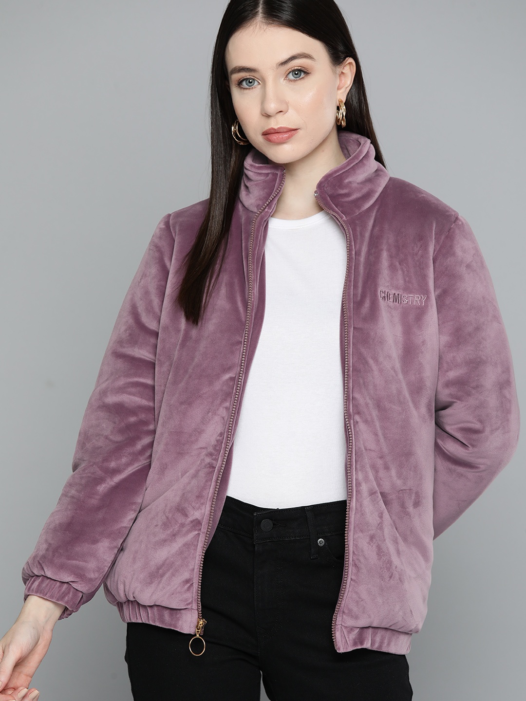 

Chemistry Velvet Finish Padded Jacket, Mauve