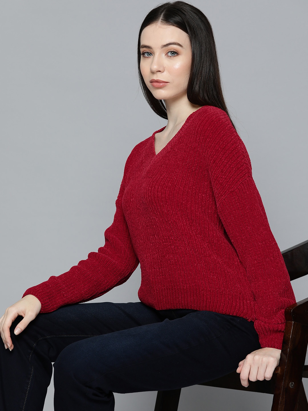 

Chemistry Self-Striped Knitted Pullover, Red