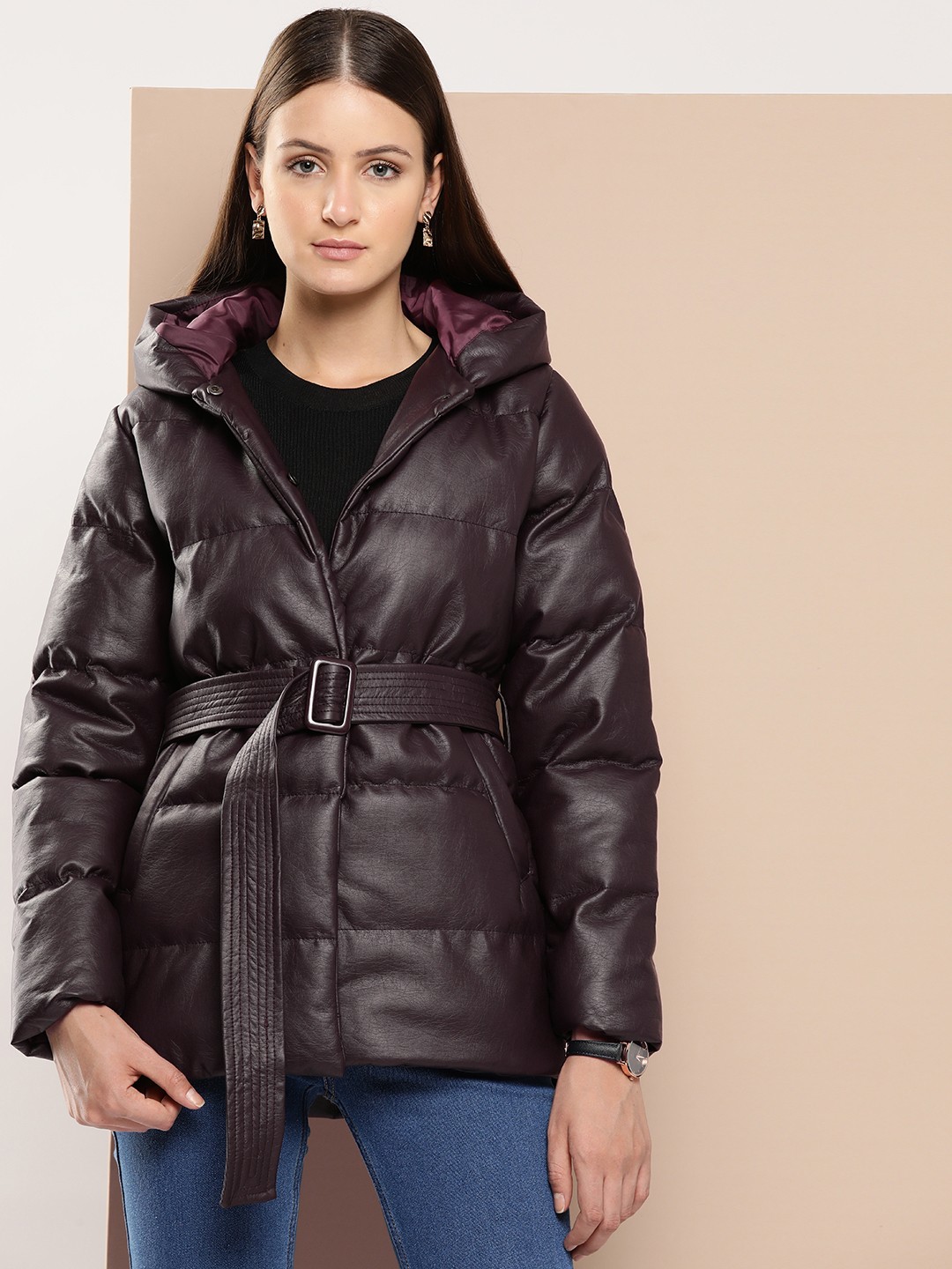 

Chemistry Longline Padded Jacket With Belt, Burgundy