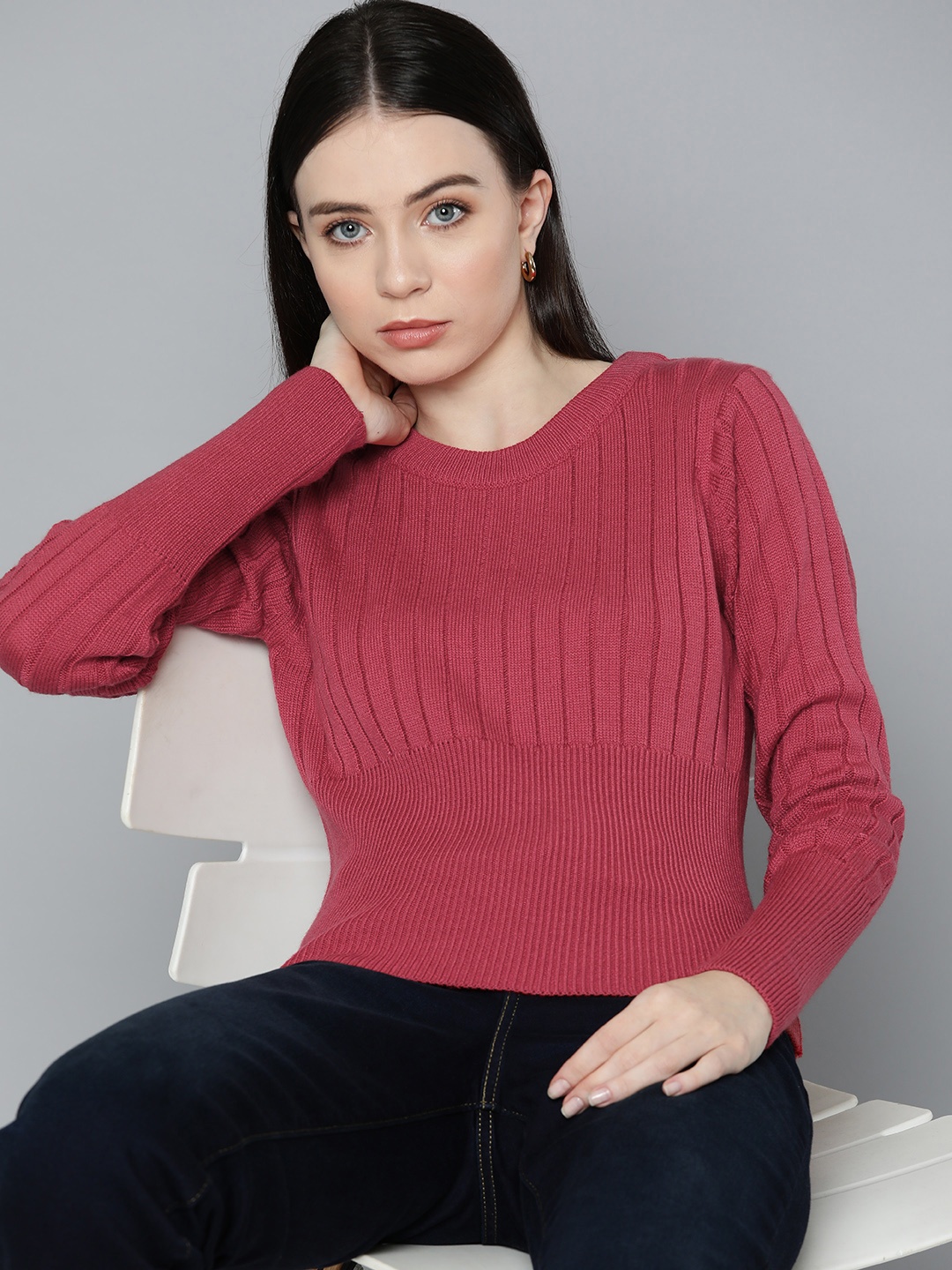 

Chemistry Self-Striped Knitted Pullover, Red