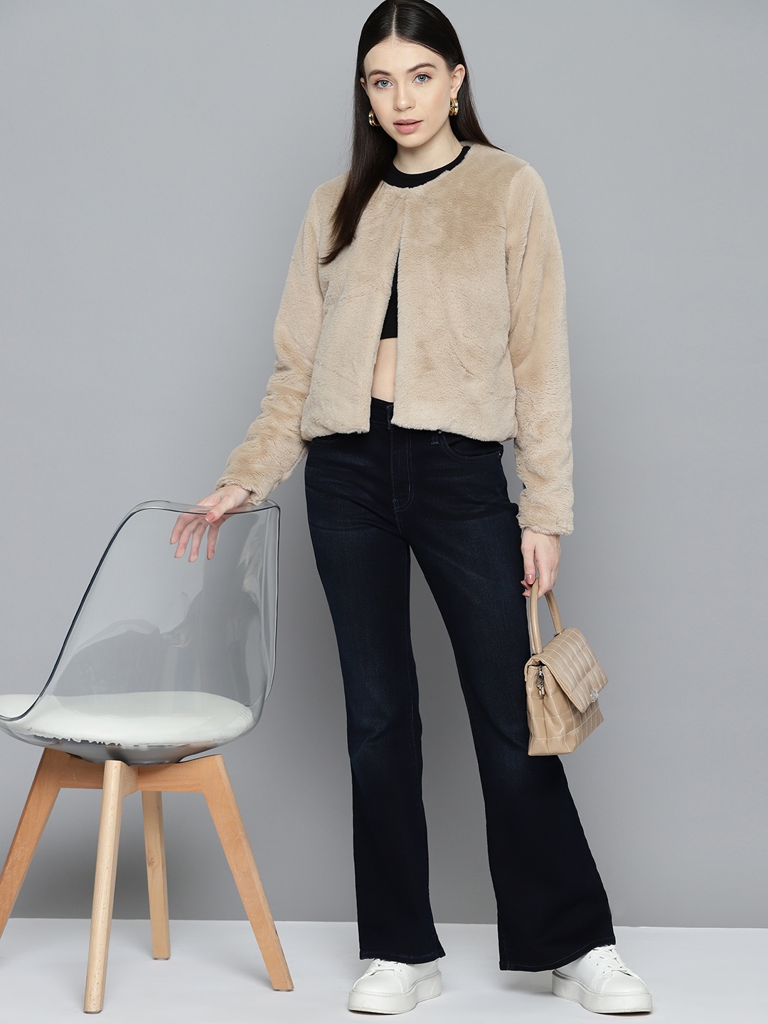 

Chemistry Faux Fur Tailored Jacket, Beige