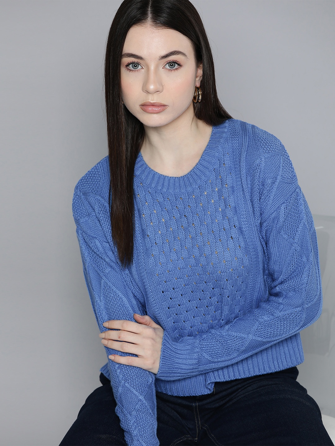 

Chemistry Women Self Design Acrylic Pullover, Blue