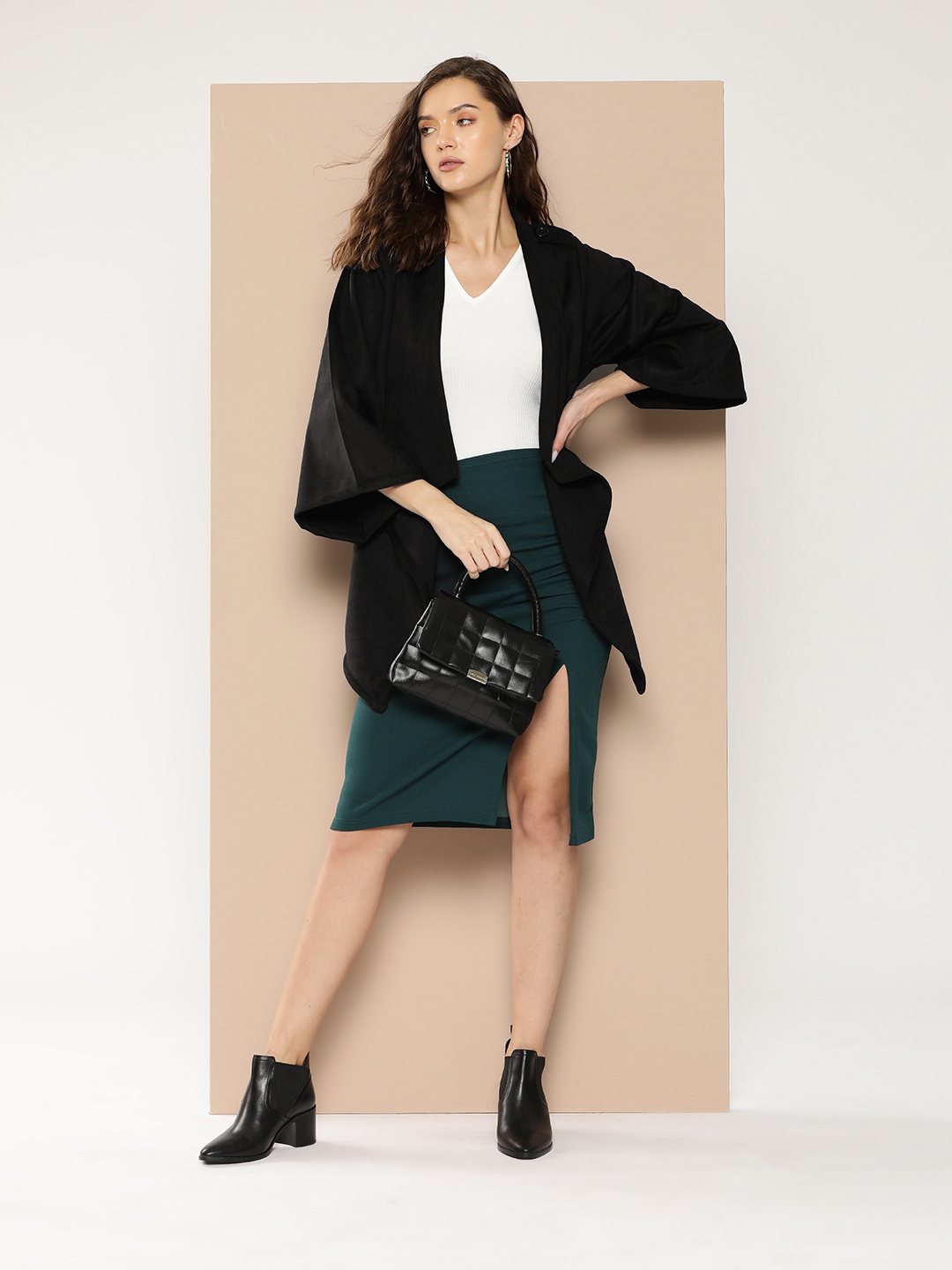 

Chemistry Suede Open-Front Coat, Black