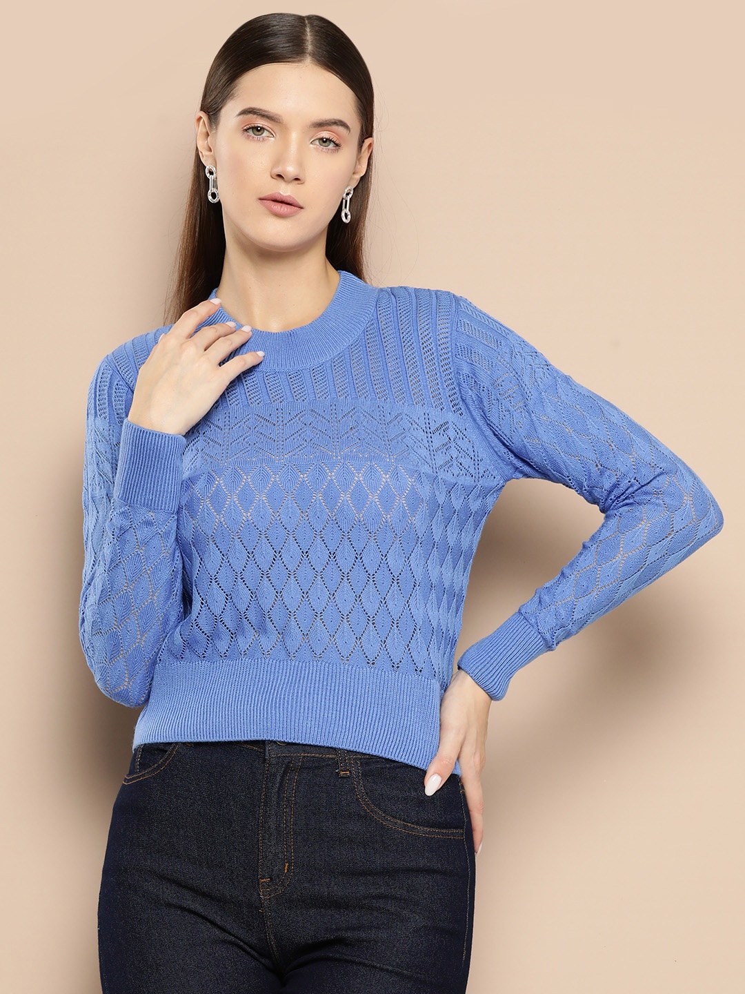 

Chemistry Open-Knit Pullover, Blue