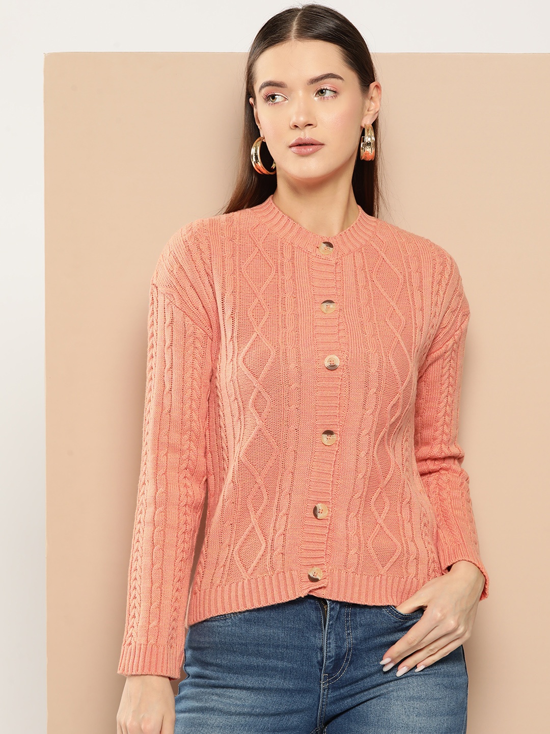 

Chemistry Pure Acrylic Cable Knit Cardigan, Peach
