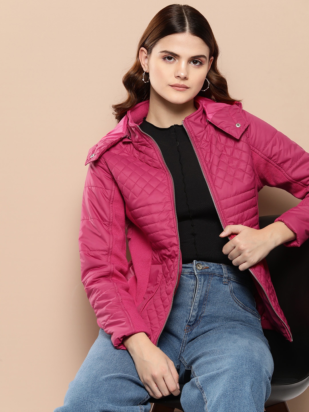 

Chemistry Quilted Jacket with Detachable Hood, Pink
