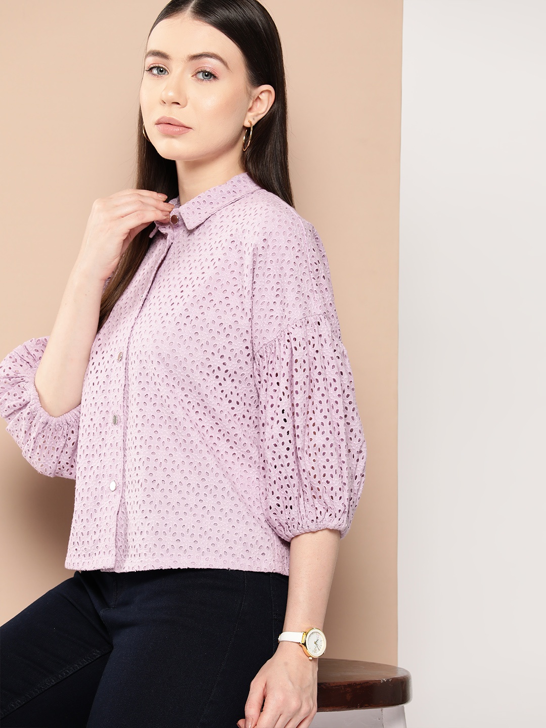 

Chemistry Schiffli Embroidered Cotton Shirt, Lavender
