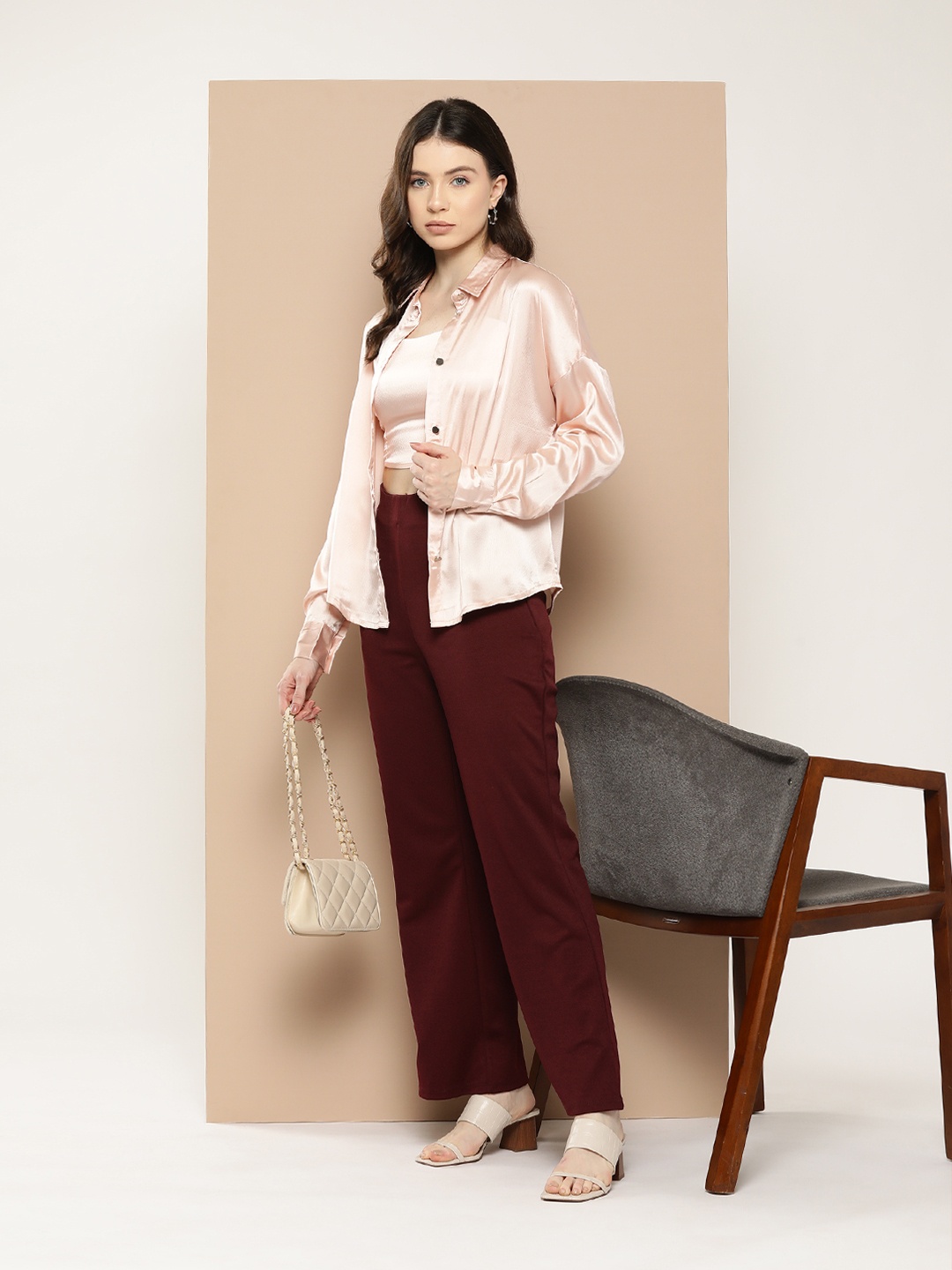 

Chemistry Women Satin Casual Shirt with Top, Pink