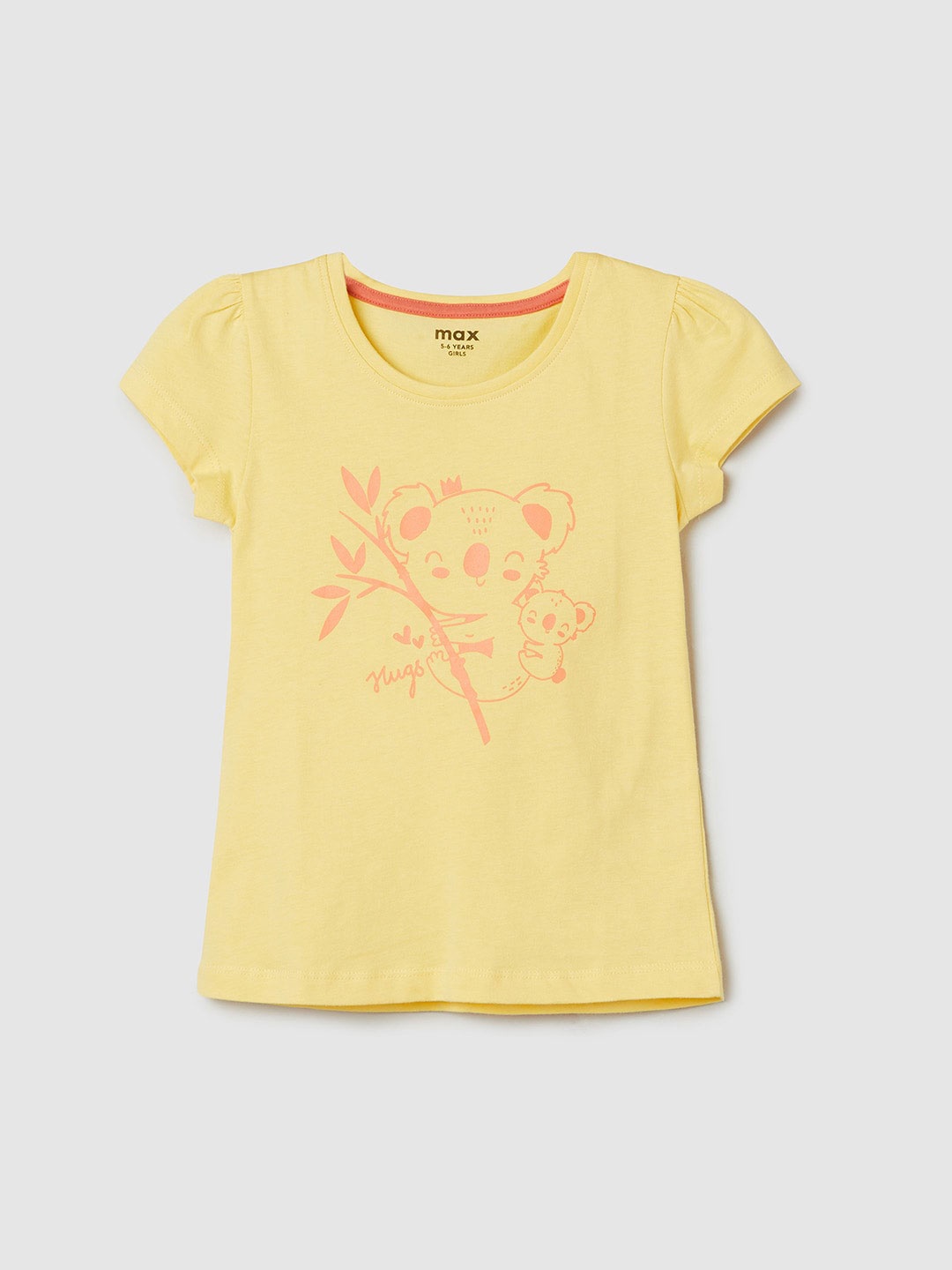 

max Girls Graphic Printed Pure Cotton T-shirt, Yellow