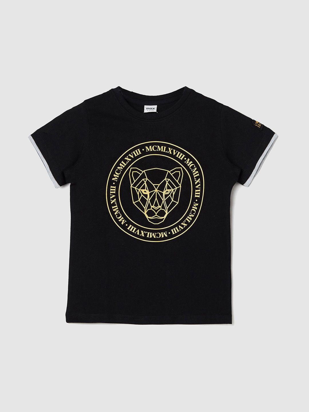 

max Boys Graphic Printed Casual Pure Cotton T-shirt, Black