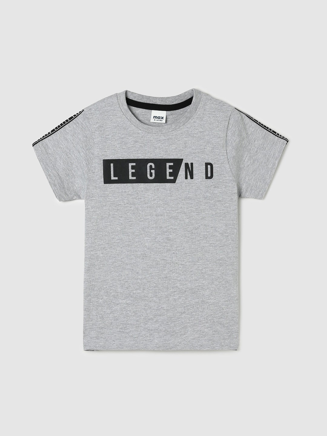max Boys Typography Printed Casual Pure Cotton T-shirt, Grey
