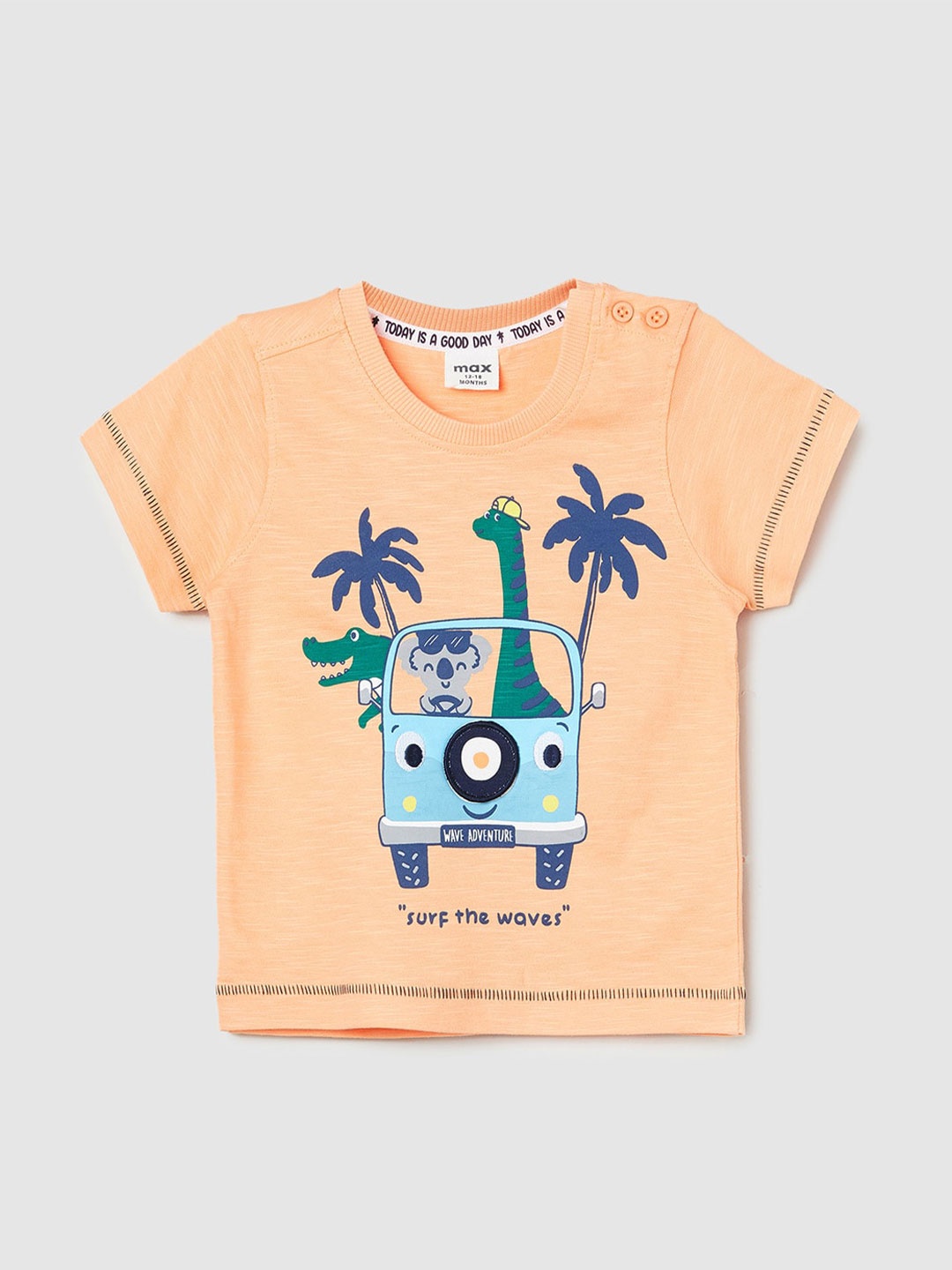 

max Boys Graphic Printed Round Neck T-shirt, Rust