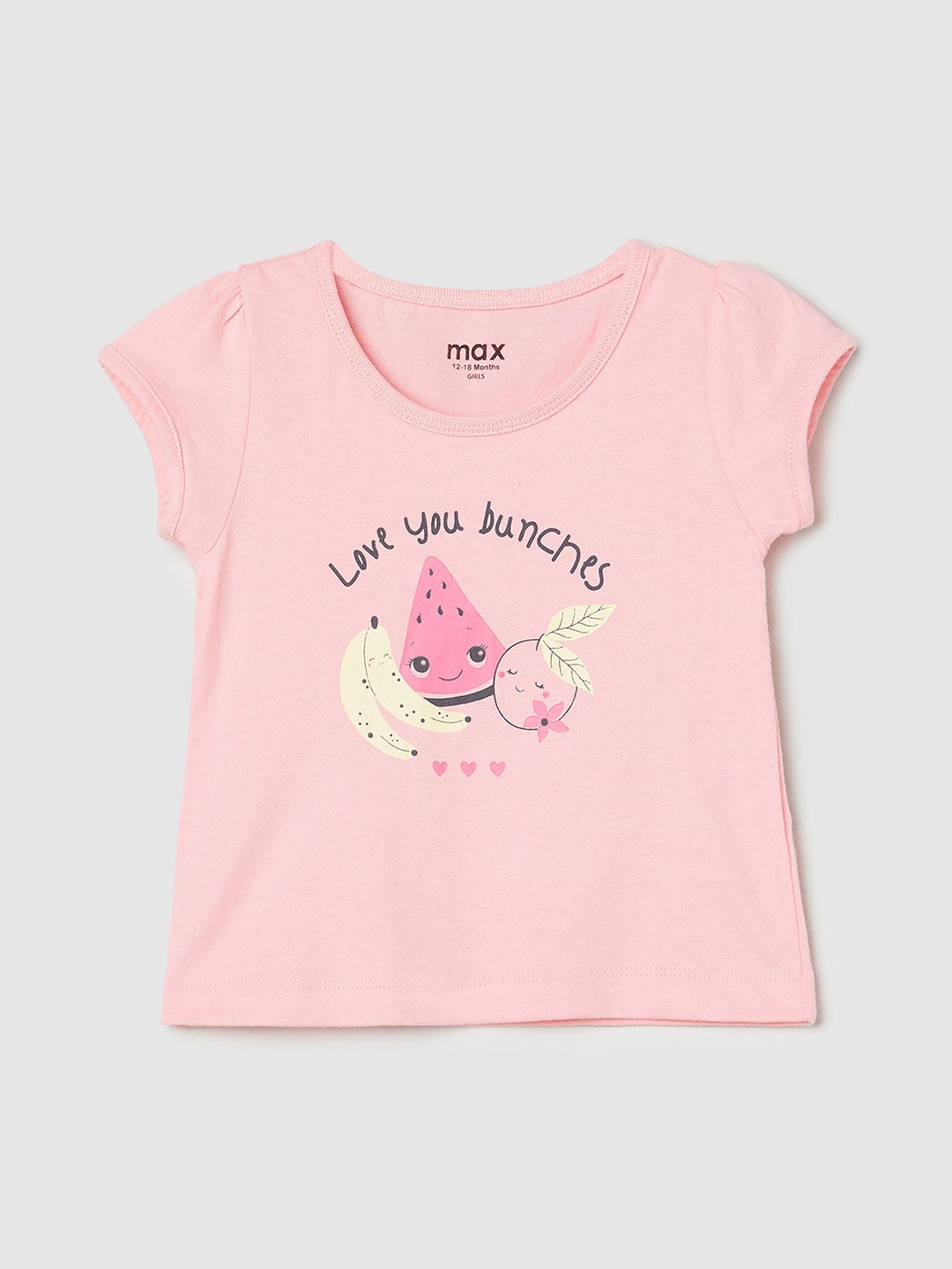 

max Girls Typography Printed Round Neck T-shirt, Pink