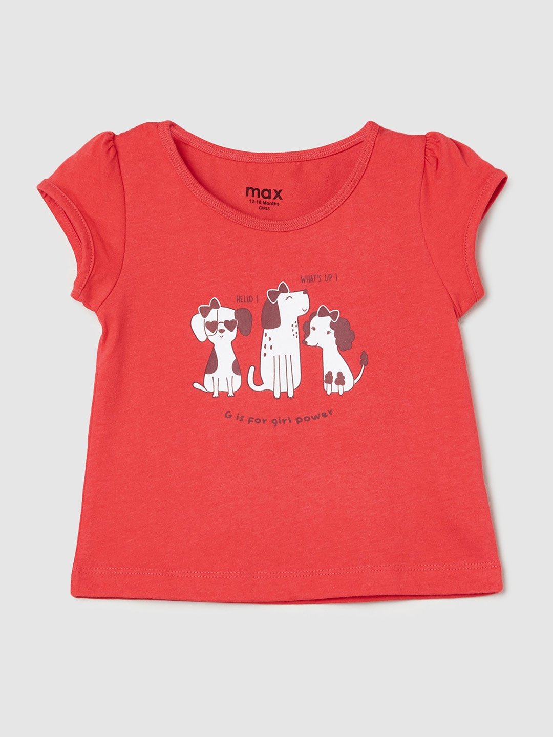 

max Girls Graphic Printed Round Neck T-shirt, Red