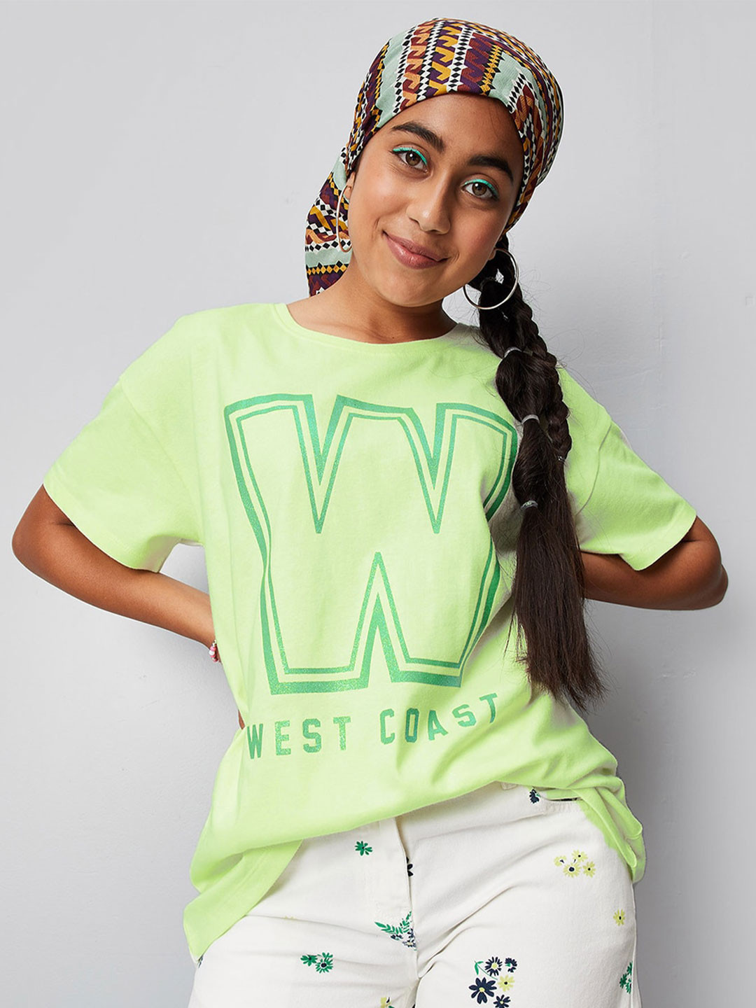 

max Girls Typography Printed Round Neck Cotton T-shirt, Green