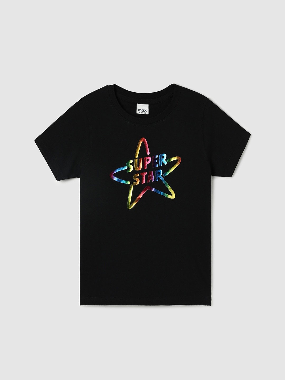

max Boys Typography Printed Round Neck Cotton T-shirt, Black