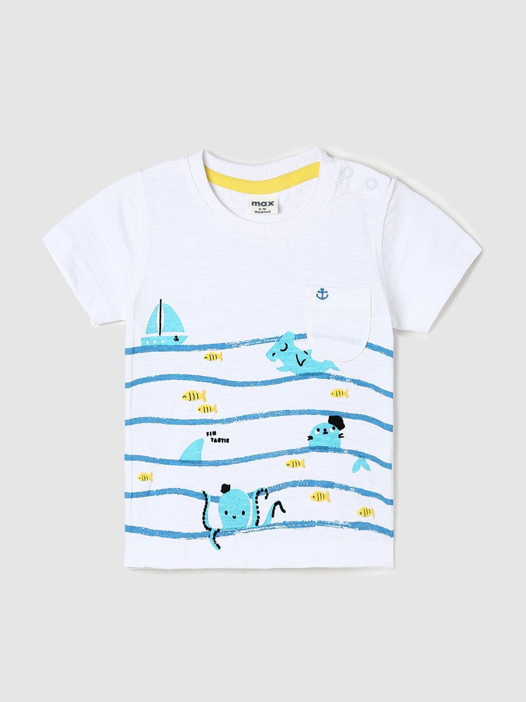 

max Boys Conversational Printed Round Neck Cotton T-shirt, White