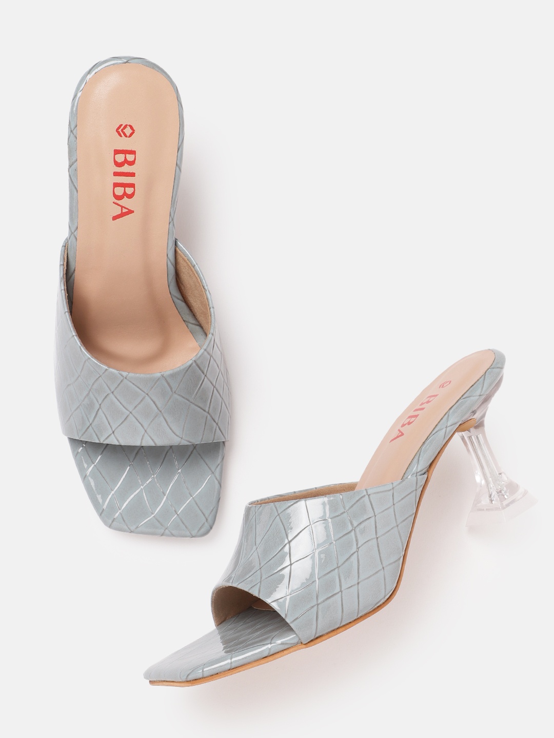 

Biba Croc Textured Block Heels, Grey