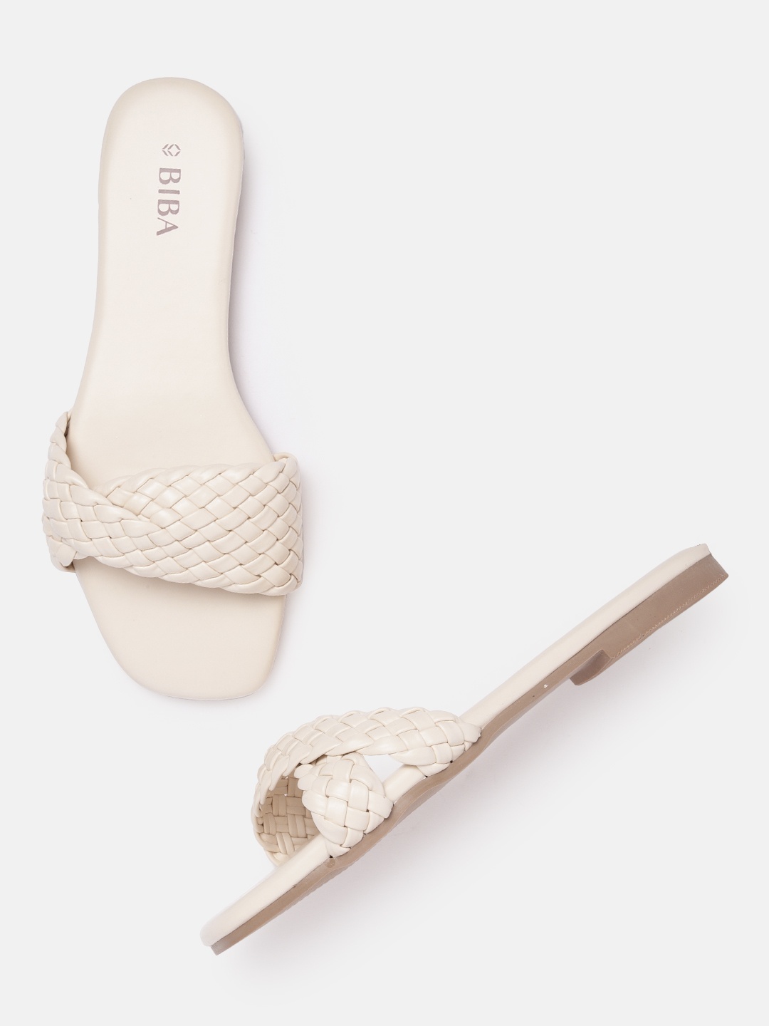 

Biba Women Braided Woven Open Toe Flats, Off white