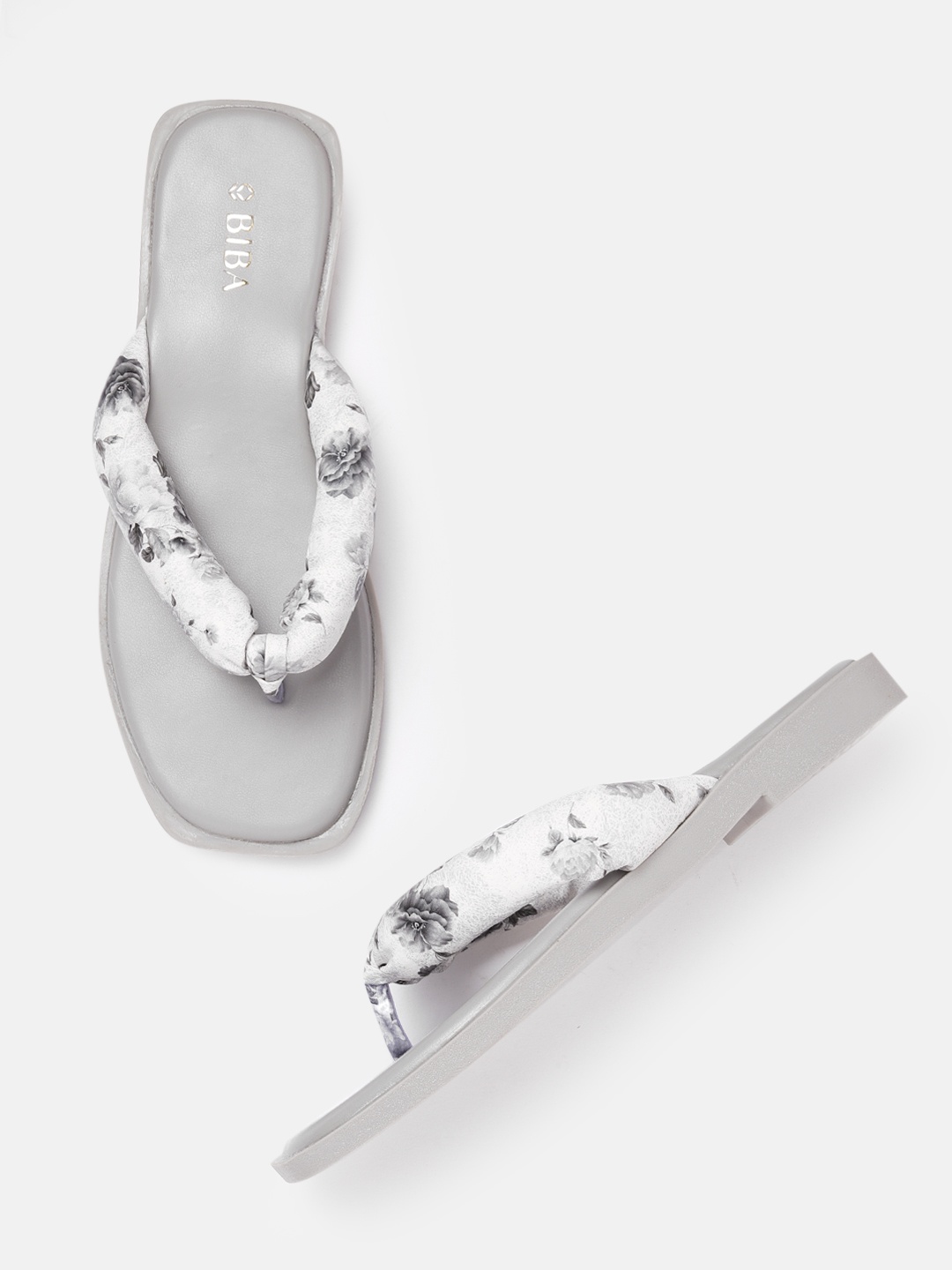 

Biba Women Floral Printed Open Toe Flats, Grey