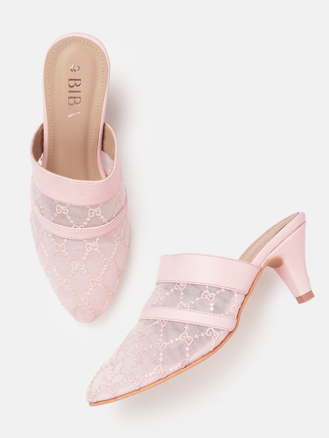 

Biba Geometric Textured Block Mules, Pink