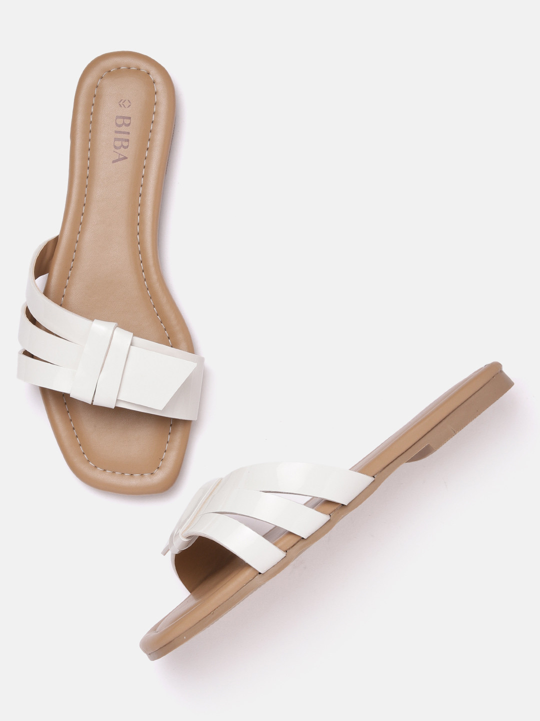 

Biba Women Striped Open Toe Flats, White