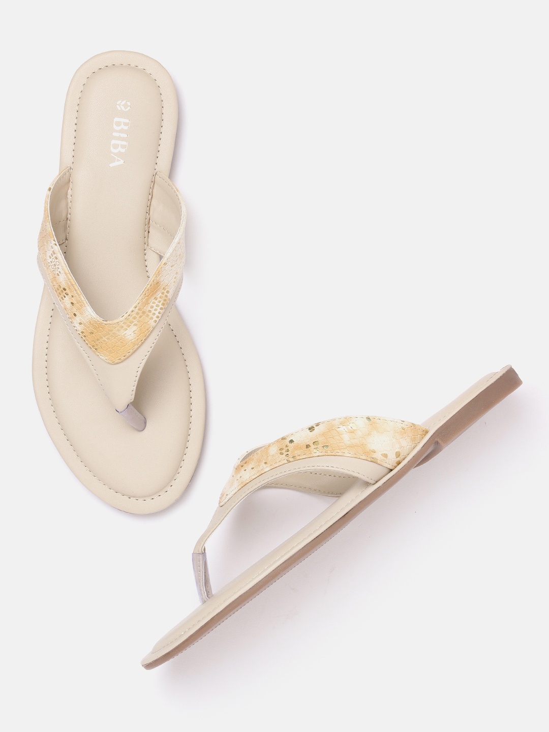 

Biba Women Textured Shimmer Detail Open Toe Flats, Off white