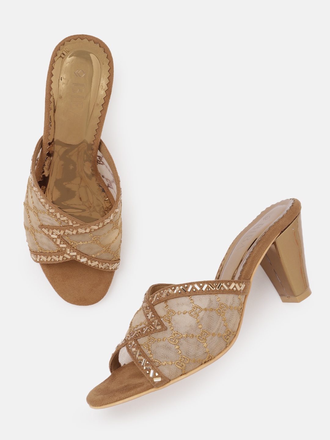 

Biba Women Woven Design Ethnic Embellished Block Heels, Brown