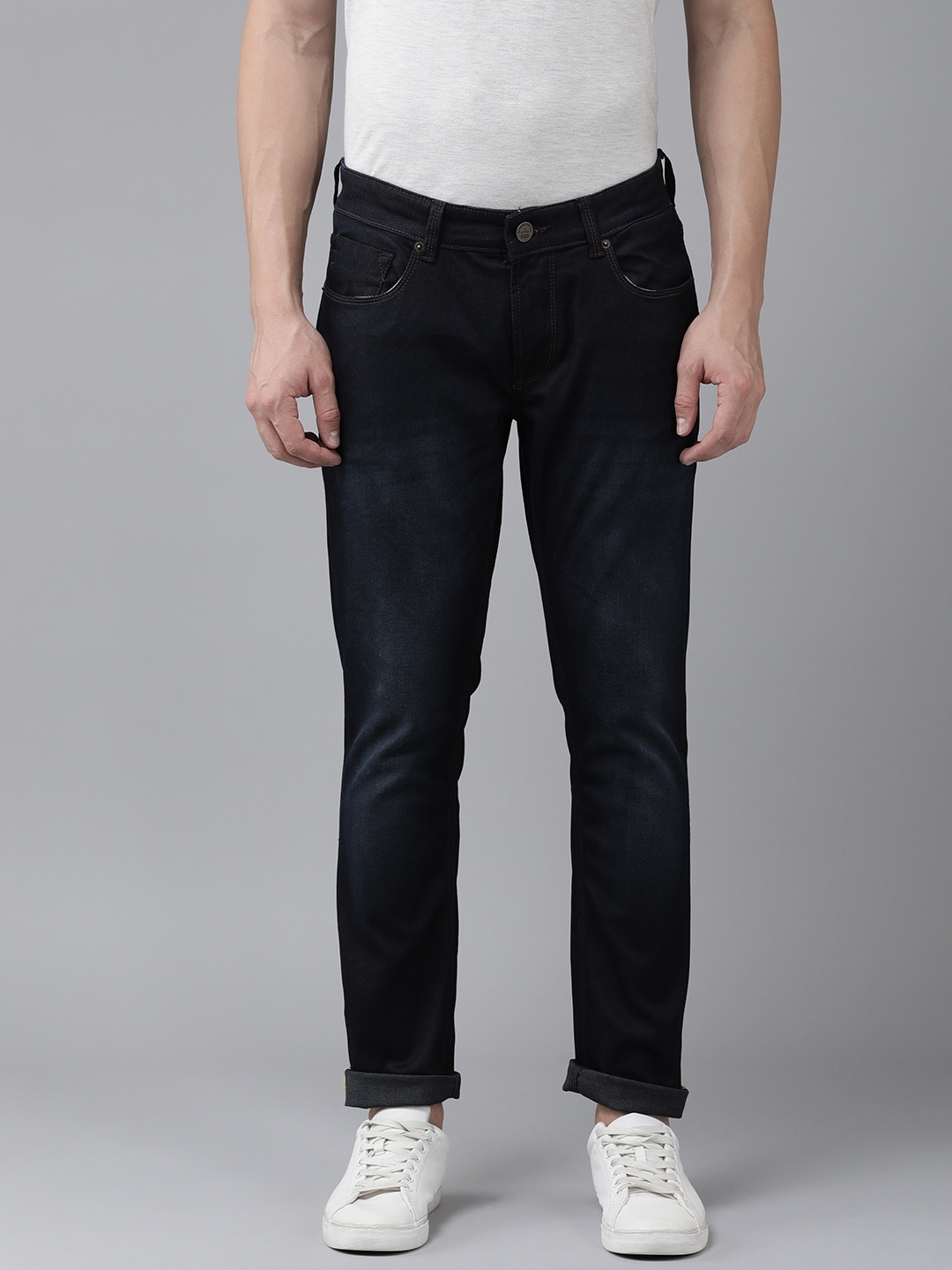 

SPYKAR Men Skinny Slim Fit Low-Rise Light Fade Stretchable Jeans, Navy blue