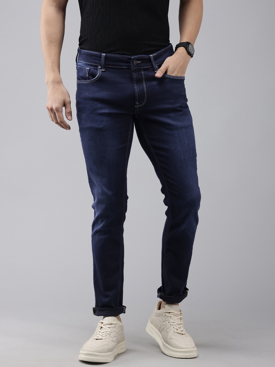 

SPYKAR Men Skinny Slim Fit Low-Rise Light Fade Stretchable Jeans, Blue