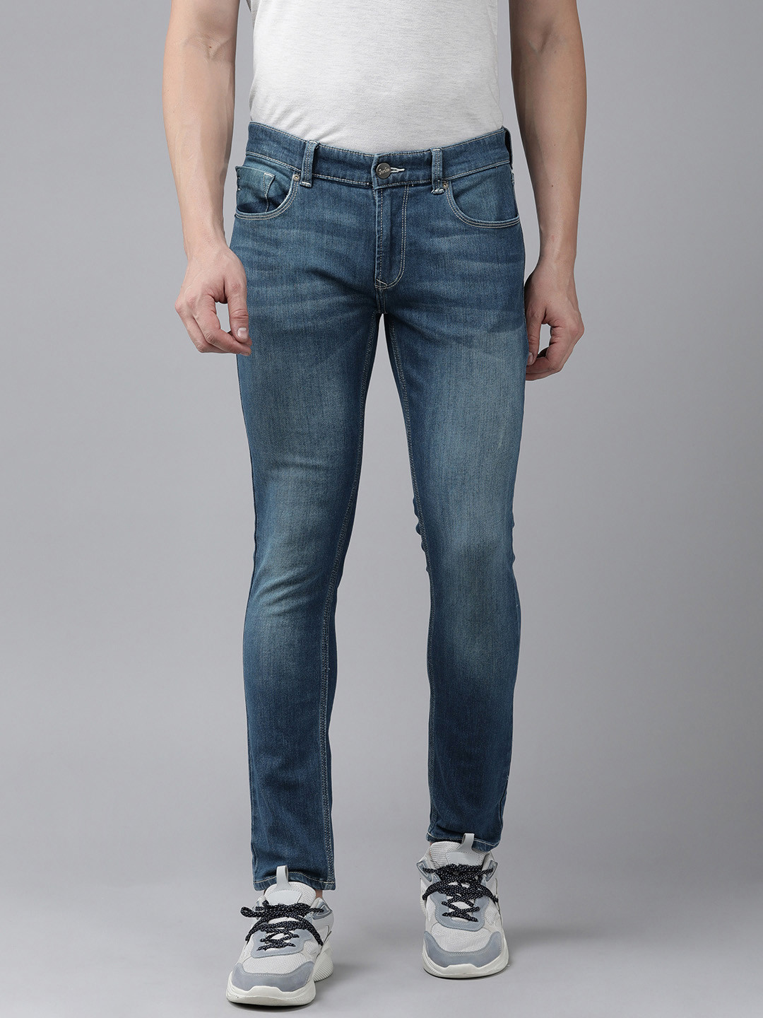 

SPYKAR Men Skinny Slim Fit Low-Rise Light Fade Stretchable Jeans, Blue