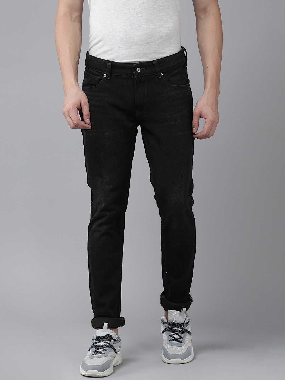 

SPYKAR Men Skinny Fit Low-Rise Light Fade Stretchable Jeans, Black