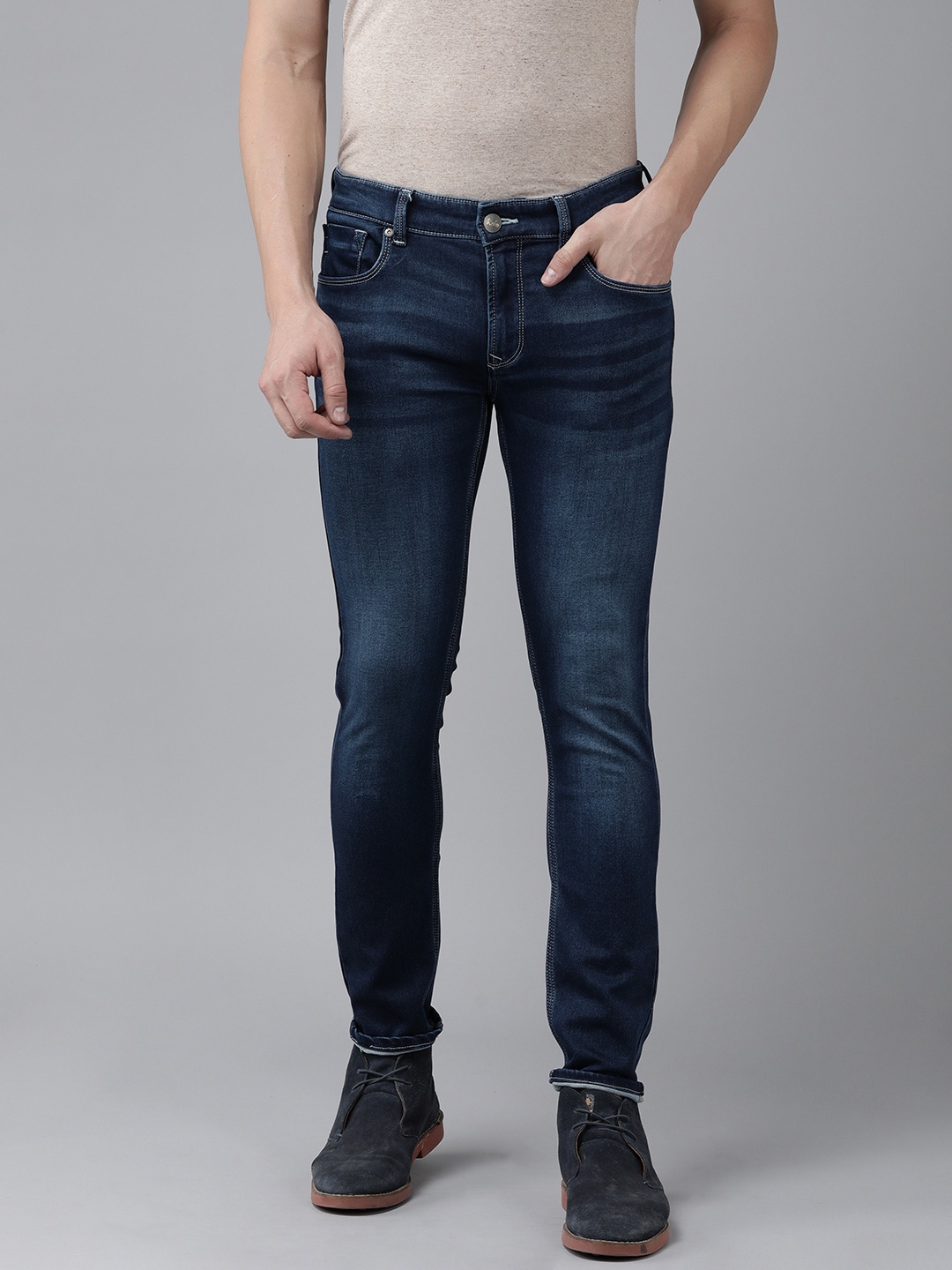 

SPYKAR Men Skinny Slim Fit Low-Rise Light Fade Stretchable Jeans, Blue